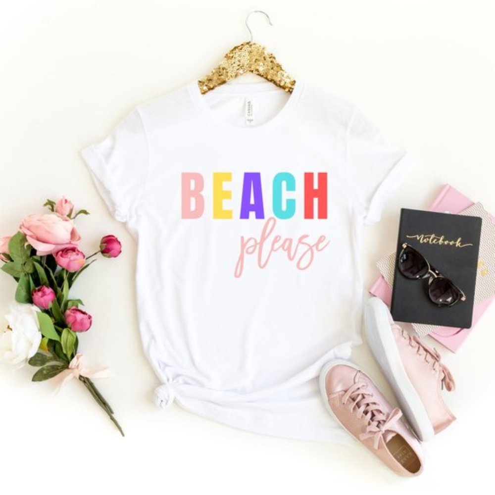 Beach Please Colorful Graphic T-shirt NEW